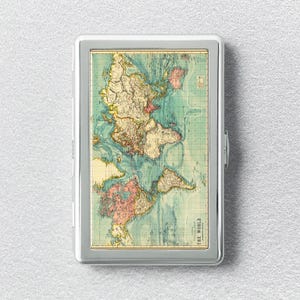 Vintage World Map Epoxy Resin Patterns King Size 100S Cigarette Case Zigarettenetui Metal Joint Holder Wallet