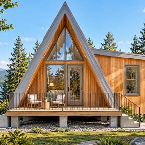 A-Frame Cabin Plans, Sleeping Loft, 367 Sq Ft, 1 Bath, Tiny House (PDF + DWG CAD, Material List)