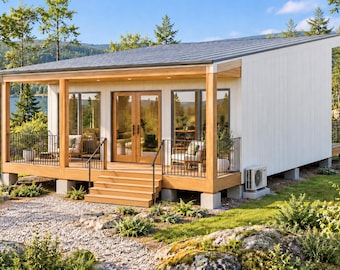 1 Bedroom Tiny House Plan | 22x26 Modern Small Home | Covered Terraces (PDF + DWG CAD, Material List)