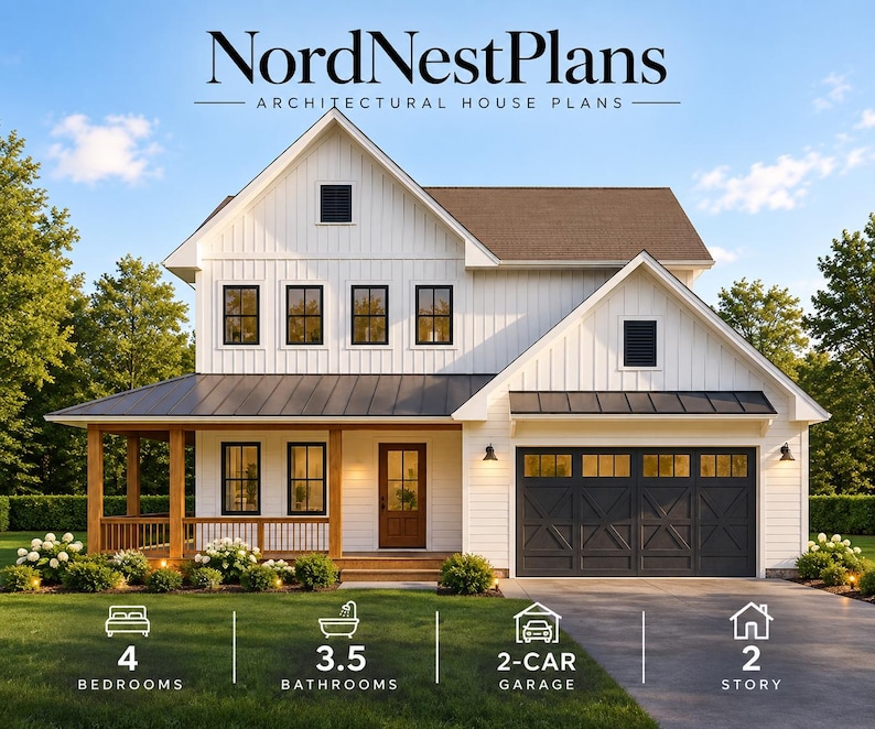 4 Bedroom House Plan, 3.5 Bath, 2 Story With Office & 2 Car Garage, 38 ...
