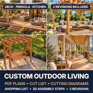 Anpassade planer för altan, pergola eller utekök, uteplatsdesign, kaplista, materiallista och 3D-vyer