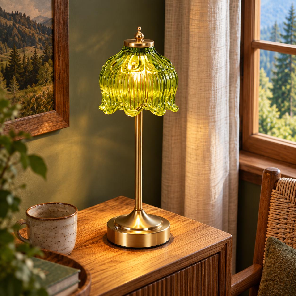 Old green glass lamp
