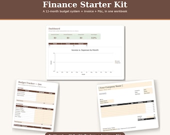 Small Business Finance Starter Kit | 12-Month Budget, Invoice, P&L (Digital Download)