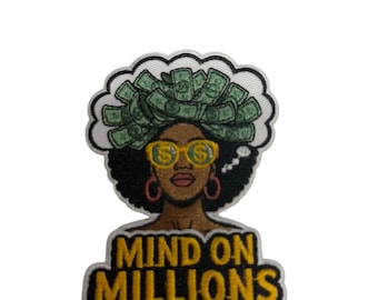 Patch Party Club (1 Pc.) Mind On Millions Iron-On Patch, Money Mindset Woman Embroidered Patch, Wealth Hustle Motivation Applique