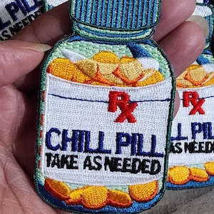 Vintage "chillpil" 1-stuk, maat 3,5", geborduurde patch, leuke applicaties, opstrijk- of naaipatches, doe-het-zelfappliqué voor kleding, hoeden, krokodillen
