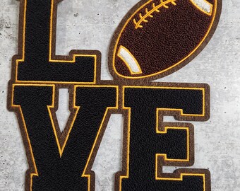 Patch Party Club, (1-pc), LOVE Football Chenille Sew-On Patch – Bold Black & Gold Statement for Football Fans, Patch for Clothing and More