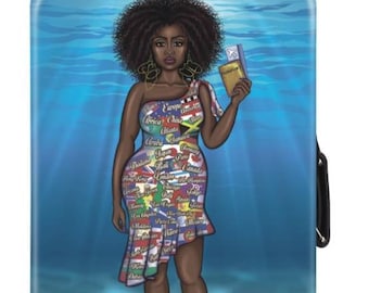 Girls Trip, Blue Spandex Luggage Cover, "Black Girls Travel Too," Luggage Cover for Travelers; Gifts for Wanderlust, Cute Suitcase Cover