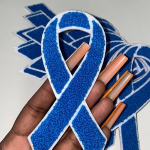 New 1-pc, Colon & Rectal Cancer &quot;Blue Chenille&quot; Awareness Ribbon Patch, 5.5&quot; Iron or Sew-on, Cancer  Patch/Applique, Support Ribbon