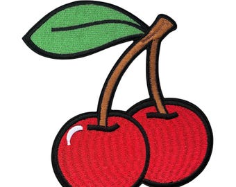 Patch Party Club (1-pc) Jumbo Cherry Embroidered Iron-On Patch, Size 6"x5" Large Retro Fruit Applique for Jackets, Bags & DIY Fashion