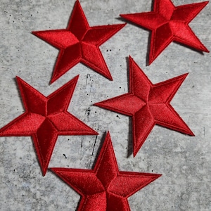 2pc/Vibrant RED Stars, Applique Set, Star Patch, 3&quot; inch Small Stars, Cool Applique, Iron-on Embroidered Patch, Patches for Clothes