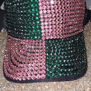 Patch Party Club "Pink & Green" Rhinestone Trucker Hat, Bling Baseball Cap, Sparkle Statement Hat
