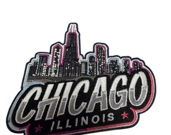 Patch Party Club (1-Pc.) Chicago Illinois Skyline Patch, Embroidered Adhesive Patch, Windy City Souvenir, Chicago Travel Gift