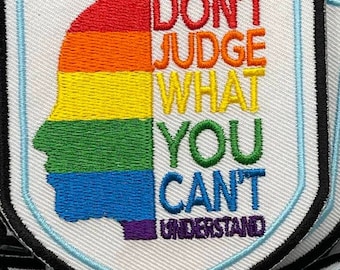 Pride Collection: 1-pc, "You Can't Judge", Sz 3.5" Embroidered Iron-on Patch/LGBTQ Patch for Jackets, Hats, Crocs, Bags, & More,Pride Gifts