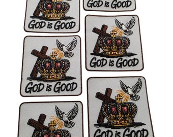Patch Party Club (6-pc Wholesale Pack) "God Is Good" Premium Iron-On Patches – Same Style, for DIY, Hats, Jackets, MSRP 55