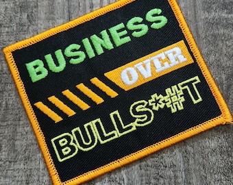 オリジナル　刺しゅう　アイロン接着タイプ 起業家へのギフト「Business Over Bullsh%#」1個入り、刺繍入り