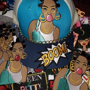 Exclusive, Size 4, 1-pc Cool Bubble Pop Pink Bubble Iron-on Embroidered Patch Hip-hoppin', Bubble Poppin' Queen, Black Girl Magic Patch image 4