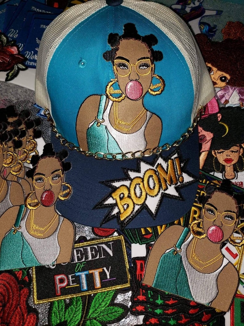 Exclusive, Size 4, 1-pc Cool Bubble Pop Pink Bubble Iron-on Embroidered Patch Hip-hoppin', Bubble Poppin' Queen, Black Girl Magic Patch image 4