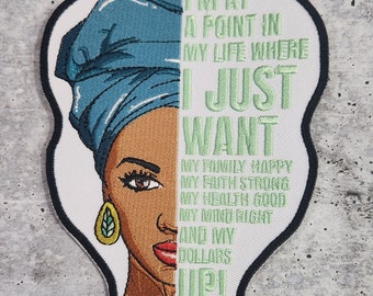New, EXCLUSIVE: (1-pc) "I'm at a Point in My Life" Half Face Diva, Embroidered, Iron-On Patch, Size 6", Patch for Jackets & More