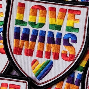 Pride Collection: 1-pc, &quot;Love Wins Badge,&quot; Sz 3.5&quot; Embroidered Iron-on Patch/LGBTQ Patch for Jackets, Hats, Crocs, Bags