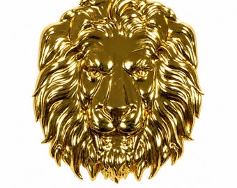 Patch Party Club® Gold Lion Head Brooh, Oversized Statement Brooch, Luxury Fashion Accessory, Gold Metal Lion Brooch, for Blazers, Hats, DIY