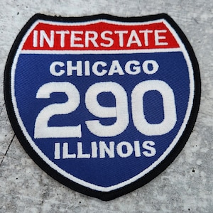 Patch Party Club, 1-pc, &quot;CHICAGO 3.5&quot; Interstate 290&quot; Iron-On Embroidered Patch; Popular Chicago Gift, For Trucker Hats, Jackets, Bags, Sock