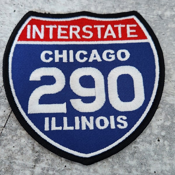 Collectable 1-pc, "CHICAGO 4" Interstate 290" Iron-On Embroidered Patch; Popular Chicago Emblem, Red/White/Blue Badge, Patch for Jackets