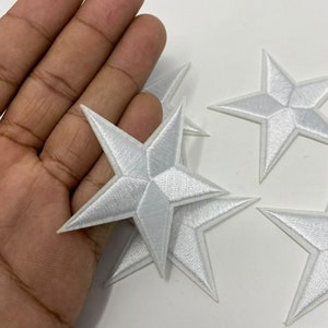 2pc/Metallic White Star Applique Set, Star Patch,2.5&quot; inch,  Cool Applique For Clothing, Iron-on Embroidered Patch