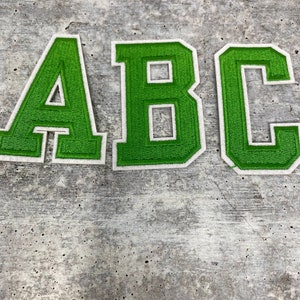 New,"GREEN/White" 3" Embroidered Letter w/Felt, Varsity Letter Patch, 1-pc, Iron-on Backing, Choose Your Letter, A-Z Letters, Diy Letters,