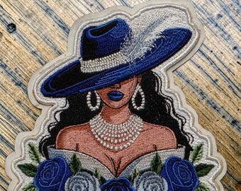 Patch Party Club, (1-pc) Blue & White, Embroidered Patch, 4" Iron-On Patch w/ 3M Adhesive Backing, Hat Fashion Patch