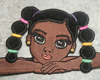 Mocha Minis Collection: "Ponytail Princess" (1-pc) Embroidered Patch - Iron-On, Featuring Beautiful Black Girl, Size 5", Patch for Girls