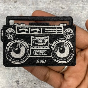 Nostalgic 1-pc "Boom Box" Applique, Vintage Iron on Patch, Music & Cassette Player Patch, Embroidered Patch, DIY Patch, Size 3", Radio Patch