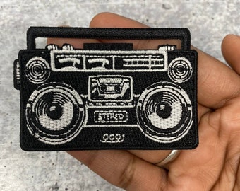 Nostalgic 1-pc "Boom Box" Applique, Vintage Iron on Patch, Music & Cassette Player Patch, Embroidered Patch, DIY Patch, Size 3", Radio Patch