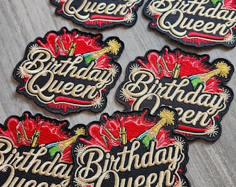 Patch Party Club (6-pc Wholesale Pack) "Birthday Queen" Premium Iron-On Patches – Same Style, Hats, Jackets, MSRP 55