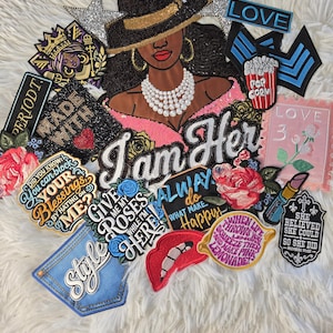 Patch Party Club, 20-pc "I Am Her" Assorted Patch Bundle, Premium Embroidery, Sequins, and Bling, For Diy, Hats, Jackets & More