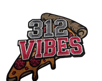 Patch Party Club (1-Pc.) 312 Vibes Chicago Pizza Patch, Embroidered Adhesive Patch, Chicago Souvenir, Windy City Foodie Gift