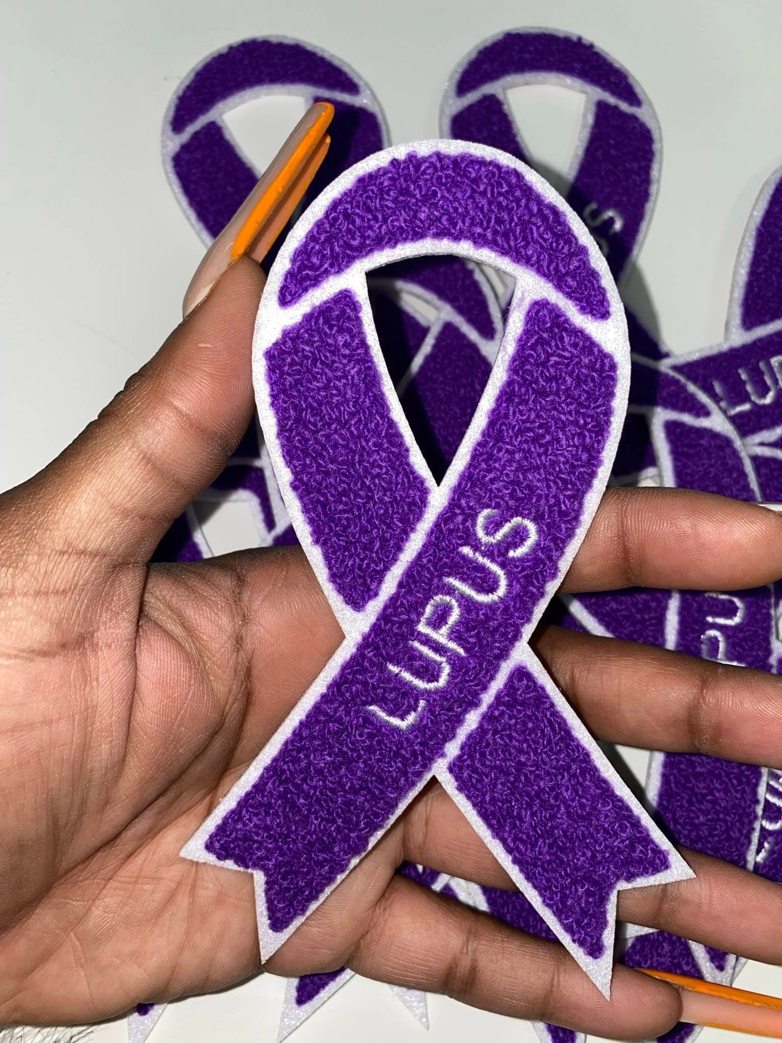 New 1-pc, Lupus "Purple Chenille" Awareness Ribbon Patch, 5.5" Iron or Sew-on, Support Ribbon, Autoimmune Disease Support Applique/Badge