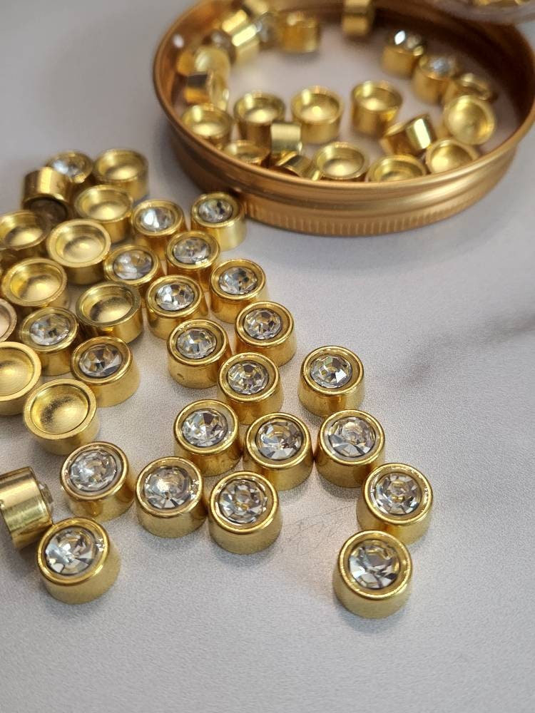 Bulk: Sparkling Crystal GOLD CUP Rivets + Pins,(5oz JAR) for Pearl S –  PatchPartyClub