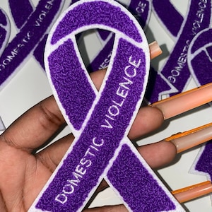 New 1-pc, Domestic Violence "Purple Chenille" Awareness Ribbon Patch, 5.5" Iron or Sew-on, Support Ribbon, Support Applique/Badge
