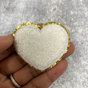 Nuevo: Parche de corazón de chenilla blanca con purpurina dorada, tamaño 2.5, parche de amor con reverso termoadhesivo, aplique afelpado, parche termoadhesivo para niñas.