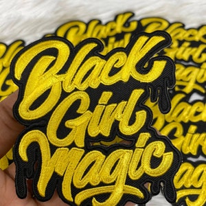 Gold & Black,&quot;Drippin, Black Girl Magic&quot; Iron-on Embroidered Patch, DIY Applique, Size 4&quot;, Small Patch for Hats, Jackets, Shoes, 1-pc
