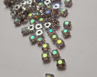 Sparkling 8MM AB SILVER,(100 pcs) "Rhinestone" Rivets, Rhinestones for Pearl Setting Machine, Easy to Apply, Great For Denim, Fabric