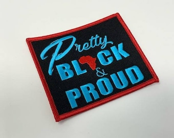 Turquoise, Red, and Black 'Updated Design' "Pretty, Black and Proud" Iron on Patch for Denim Jackets, Hats, and Bags, Black Girl Magic