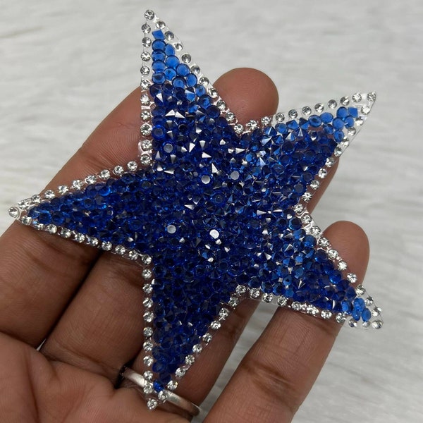 Exclusive, BLUE Rhinestone "Star" Bling Patch, Size 3", Cool Applique For Clothing, Iron-on Patch, Small Patch for Jackets, DIY Projects