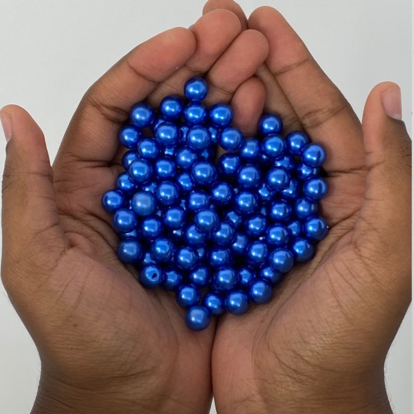 No Hole, "Blue Pearls" Loose Pearl Set, (100 PCS), Pearls For Pearl Setting Machine, Easy to Apply, Great For Garments, Denim, Fabric, Shoes