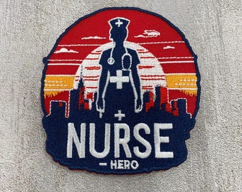 Patch Party Club (1-pc) "Nurse Hero" Embroidered Patch, Nurse Appreciation, RN Patch, Healthcare Iron-On Patch for Jackets, Scrubs, Bags