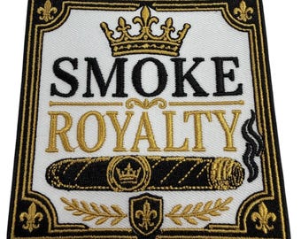 Patch Party Club (1 pièce), « Smoke Royalty » 8,9 cm, Écusson brodé cigare, Applique pour les amateurs de cigares, Écusson brodé tendance