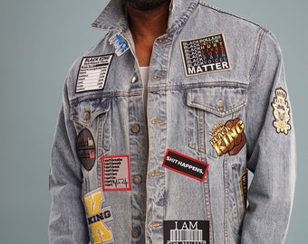 Patch Party Club, Custom Patched Up Denim Jacket; Exclusive Design; 9  Patches Included; Sizes Small - 3XL; Personalized Jacket for Bride