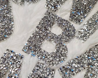 Hotfix Rhinestone Letters, SILVER (1 pc), NEW, Choose Your Letter, Rhinestone Patch with Adhesive, Mesh Bling Letters, Size 2.28&quot;