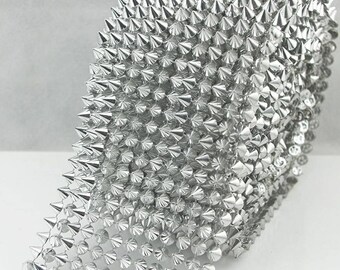 AHANDMAKER Alloy Rivet Spike Stud Chain Trim - 1 Yard, Punk Style Sew-On Trim For DIY, Cosplay & Costumes (Platinum) - View #4