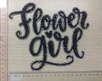New, "Flower Girl" Rhinestone Patch, Bling Patch with Adhesive, Size 7" Czech Rhinestones, DIY Applique, Bridal Party, Bride Gift, Wedding